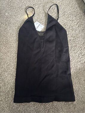 Free People Black Ribbed V-Plunge Cami Tank